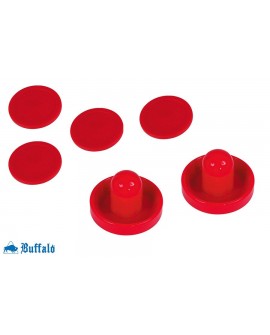 Lot de 2 Poignées et 4 palets ronds Rouges Buffalo pour Air Hockey