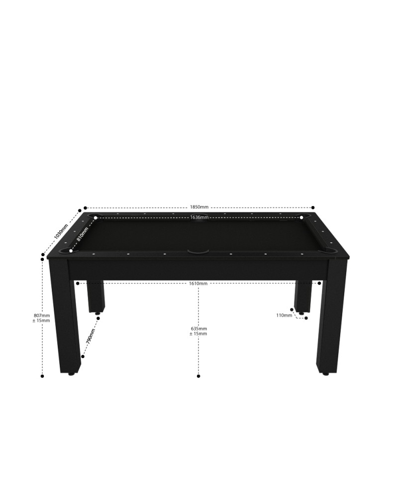 Billard convertible en table à manger noir - 216 x 120 x 77 cm - Conver- Table