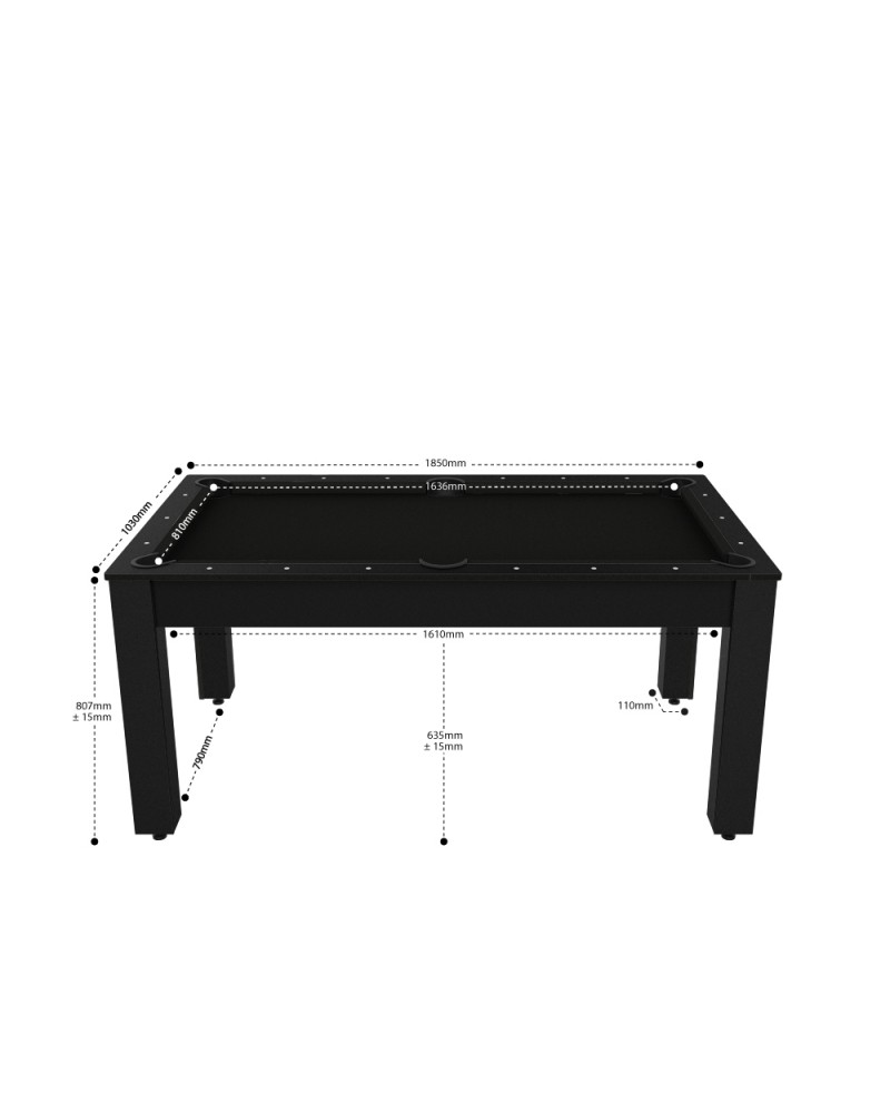 Table à Manger Transformable en Billard 6FT Bois et Pieds Noirs -  Multifonction, Design Élégant