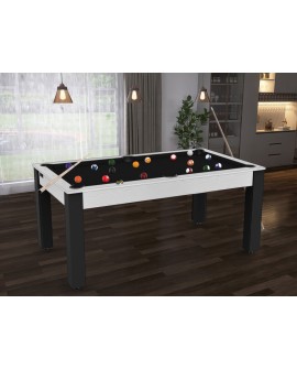 Table billard convertible 6ft Dubaï blanc boisé pieds noirs