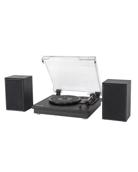 Platine vinyle Phoenix Bluetooth 5.0 – 33/45/78 tours avec enceintes et capot, finition noire