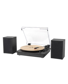 Platine vinyle Phoenix Bluetooth 5.0 – 33/45/78 tours avec enceintes et capot, finition noire