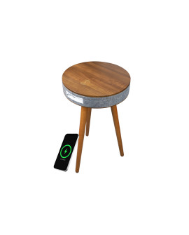 Table d’appoint connectée Bolaris Budapest – avec enceinte Bluetooth et chargeur sans fil coloris noyer