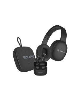 Pack Audio Bluetooth 3-en-1 Bolaris – Casque Stéréo, Écouteurs TWS et Enceinte 5 W – Autonomie Longue Durée – Noir