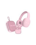 Pack Audio Bluetooth 3-en-1 Bolaris – Casque Stéréo, Écouteurs TWS et Enceinte 5 W – Autonomie Longue Durée – Rose