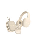 Pack Audio Bluetooth 3-en-1 Bolaris – Casque Stéréo, Écouteurs TWS et Enceinte 5 W – Autonomie Longue Durée – Beige